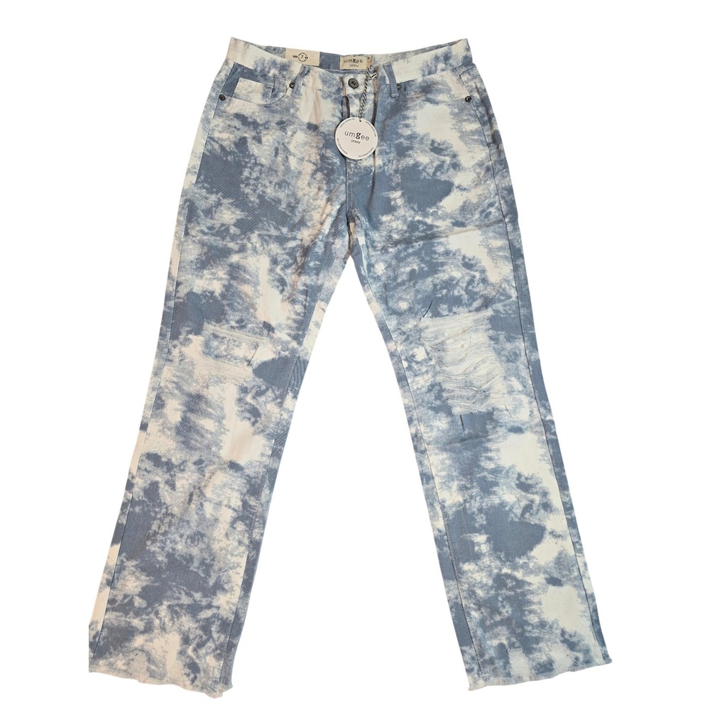 UMGEE DENIM‎ Women's Acid Wash Straight Leg Jeans Size 7 Distressed Raw Hem New